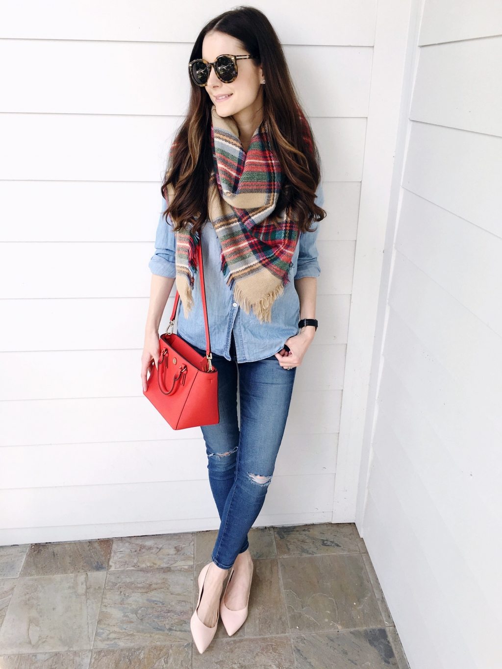 Plaid Blanket Scarf + A Canadian Tuxedo - Veronika's Blushing