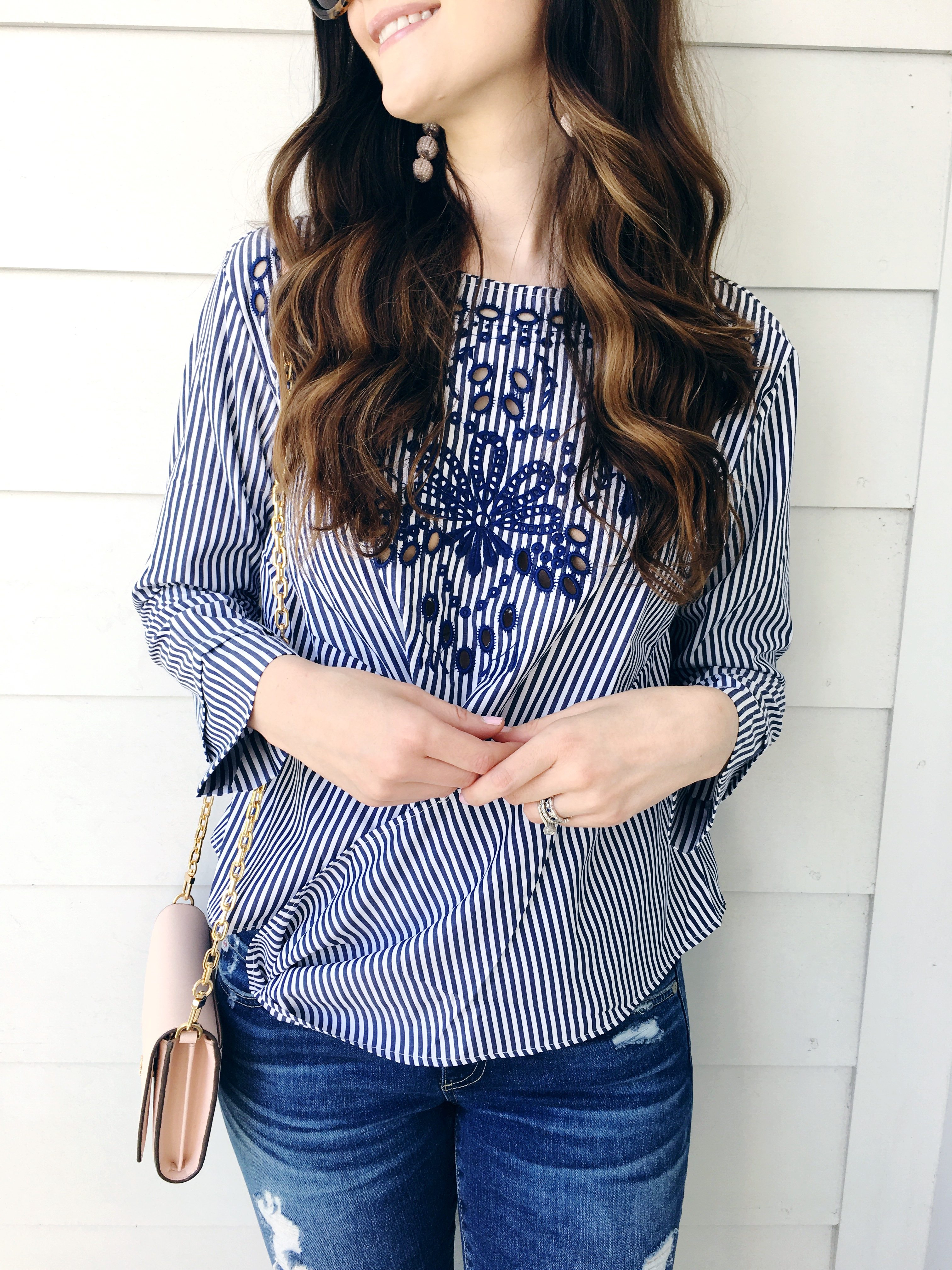 Blue Striped + Embroidered Top - Veronika's Blushing